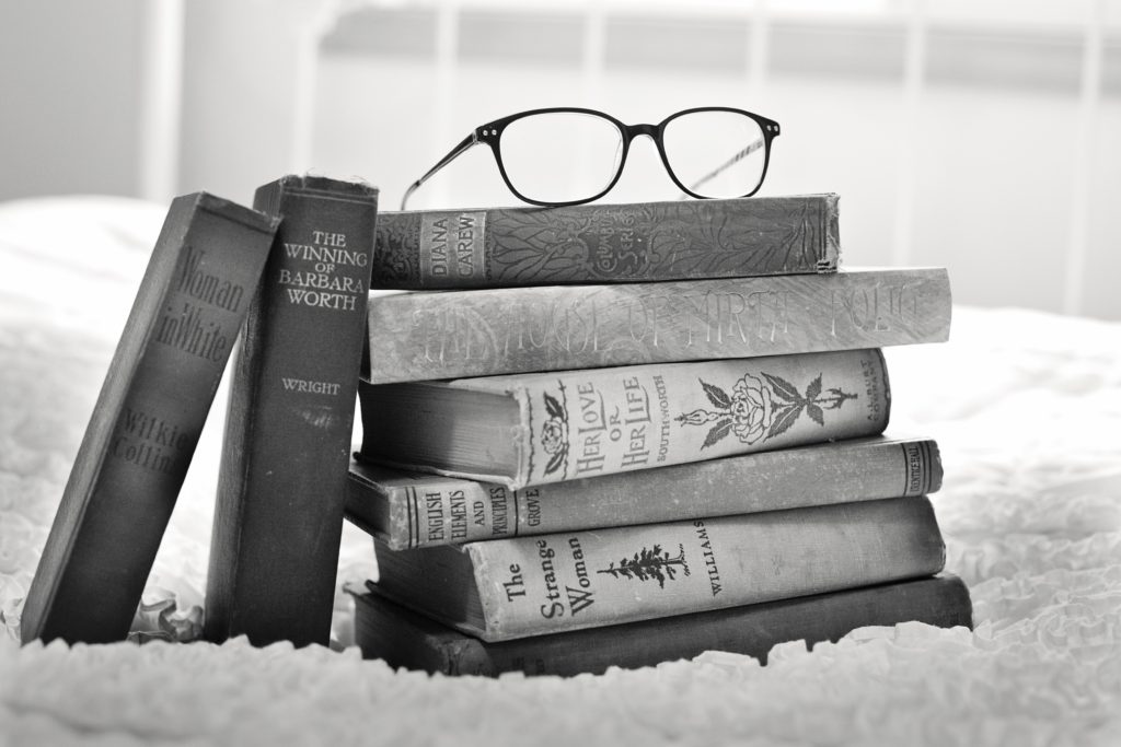 Black and White photo of books